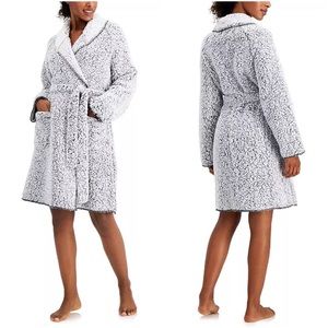 Charter Club Intimates Faux-Sherpa Cozy Wrap Robe Elegant Grey M/L